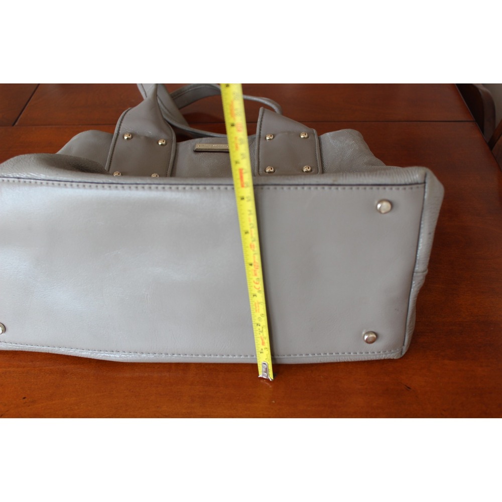 Kate Spade New York Grey Leather Pleated Tote Bag Striped Lining - Picture 15 of 15